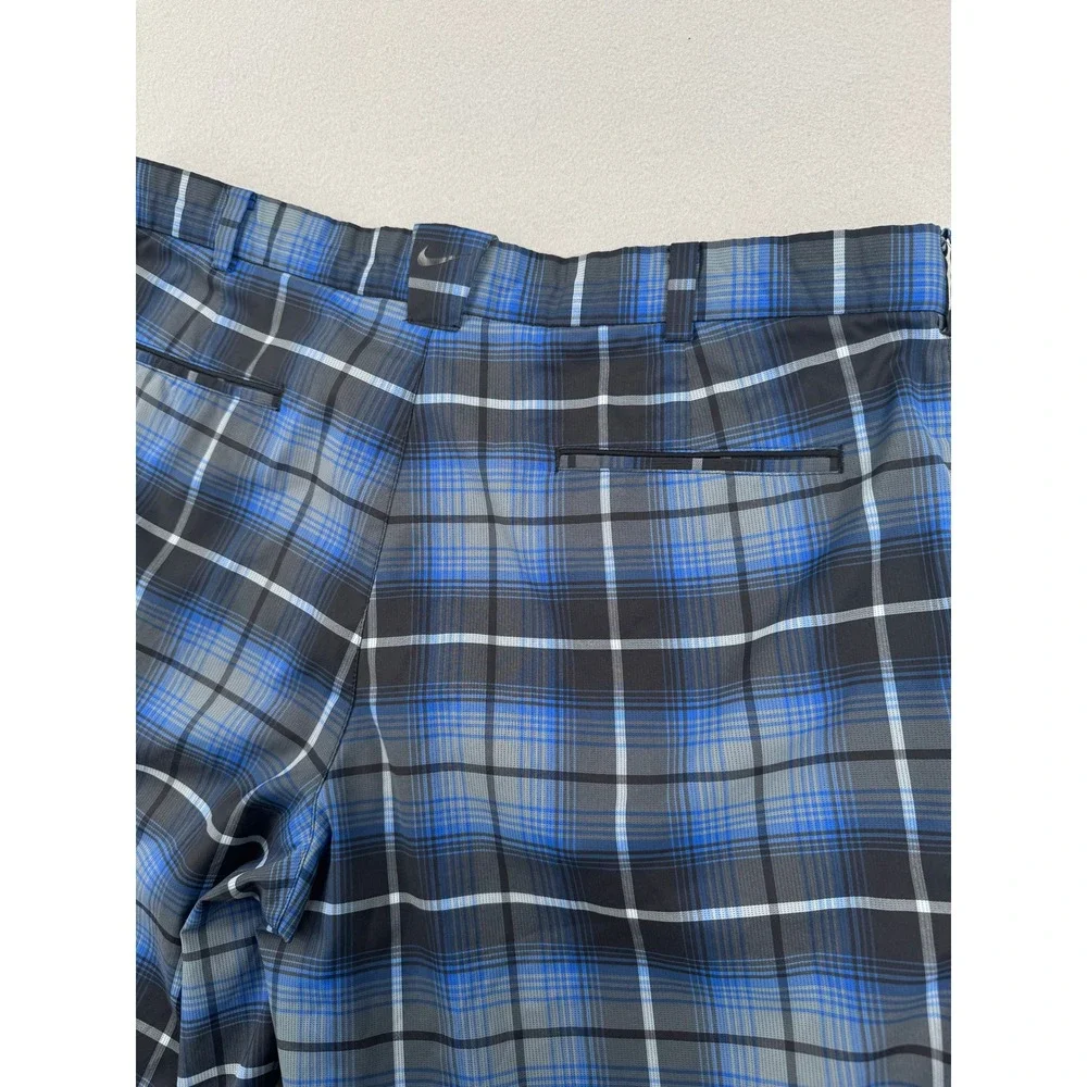 Nike Golf Dri-FIT Plaid Shorts Mens 38 Blue/Black Plaid Checkered Performance